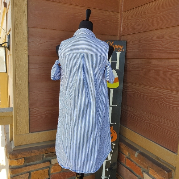 MICHAEL KORS Blue & White Pinstripe Cold Shoulder Mini Dress Women's Size 4 NWOT - Picture 15 of 15